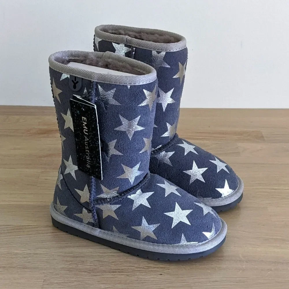 Emu Australia Starry Night Silver Metallic Gray Suede Boots 9 Toddler Girl